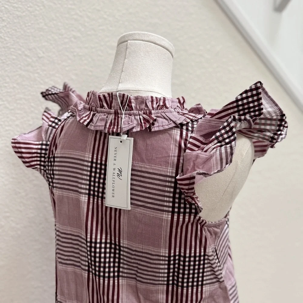 NWT Designer Never a Wallflower Rachel Dress Brown Cotton Plaid Size XS - Picture 3 of 7